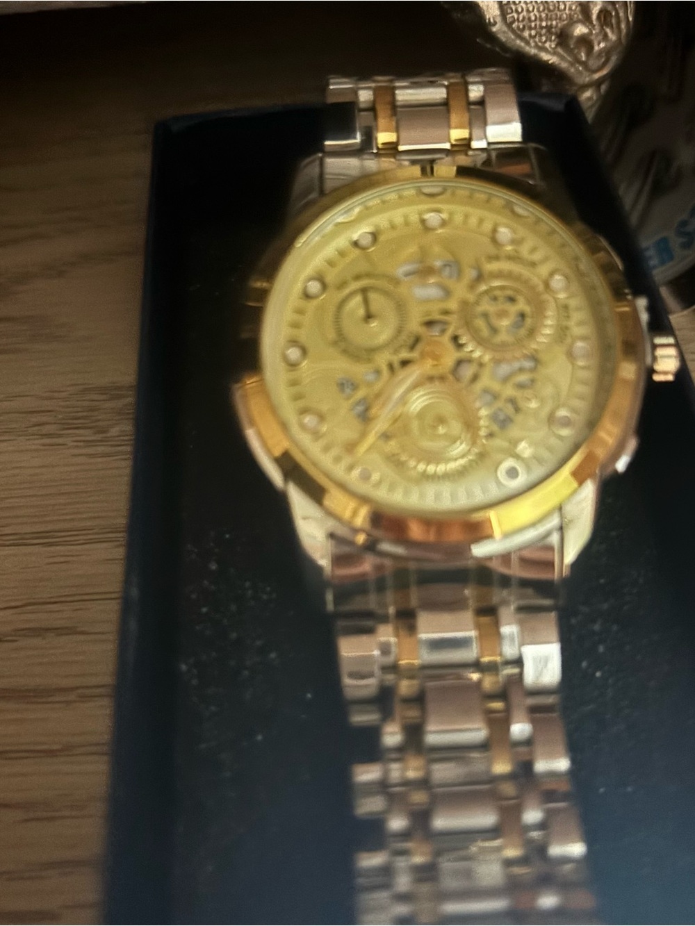 Two-Tone Gold & Silver Skeleton Dial Men's Watch